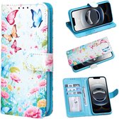 Étui Casemania pour Samsung Galaxy A54 - Imprimé papillons et Fleurs colorées - Bookcase avec porte-cartes et fonction support - Étui portefeuille avec porte-cartes intégrés