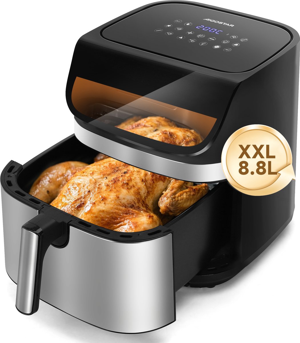 Aigostar OmniCook - Airfryer XXL - 8,8L - Dubbele verwarmingselementen - 2200W - Heteluchtfriteuse met kijkvenster - 13 Programma's