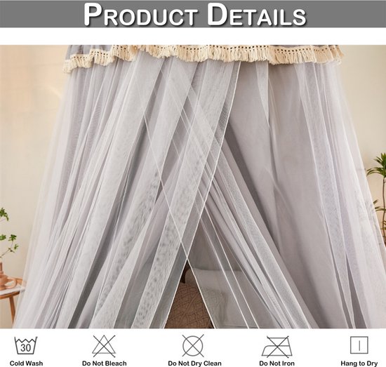 Qelus Dubbele Laag Muggennet - Lichtblokkend Bedtent voor Twin/Full/Queen Bedden - Kinderleeshoek & Knusse Slaapruimte - Plafondgemonteerd Klamboes - Grijs — afbeelding 3