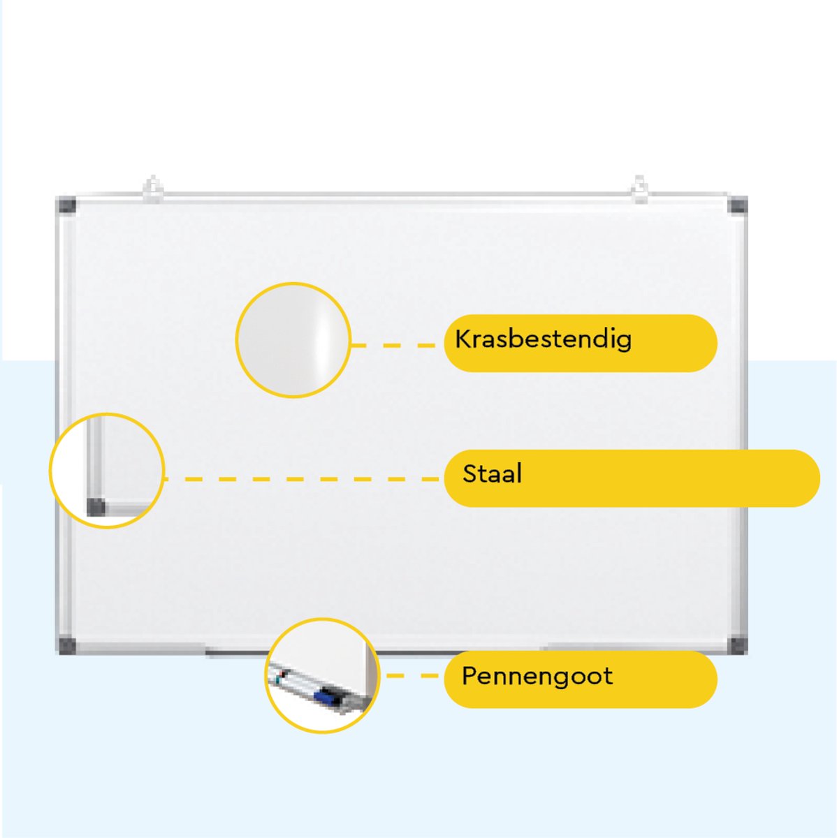 BRASQ Whiteboard 60x90 cm magnetisch - Wit thumbnail 5
