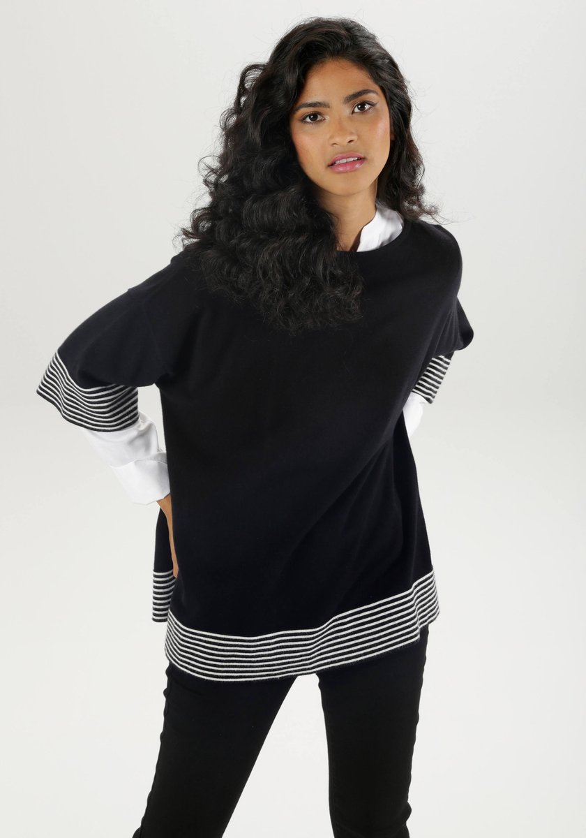 Aniston | Gebreide trui "Poncho stijl" | Zwart | maat 1 (34-38)