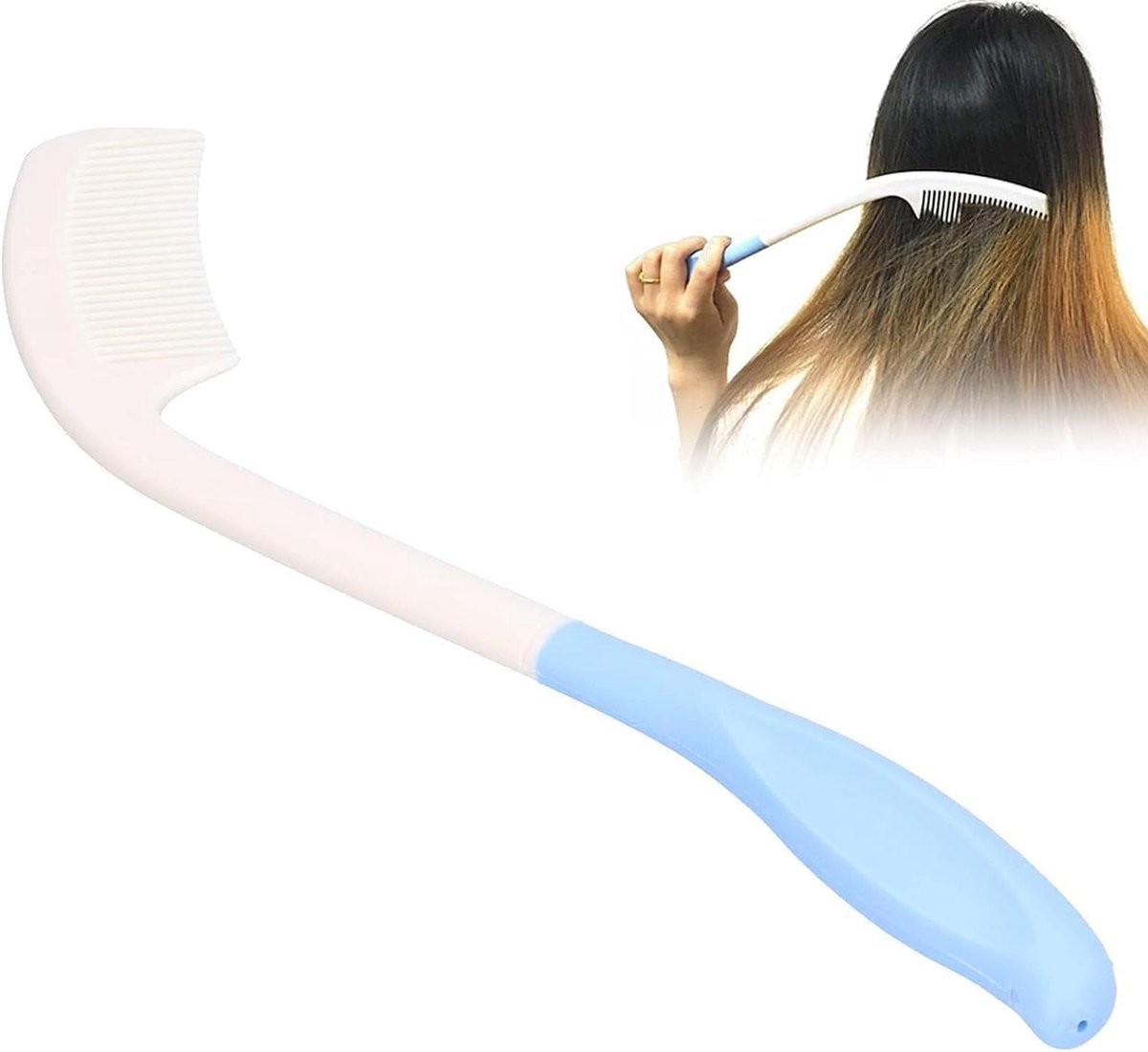 Lange steel kam voor ouderen (wit) met antislip handvat