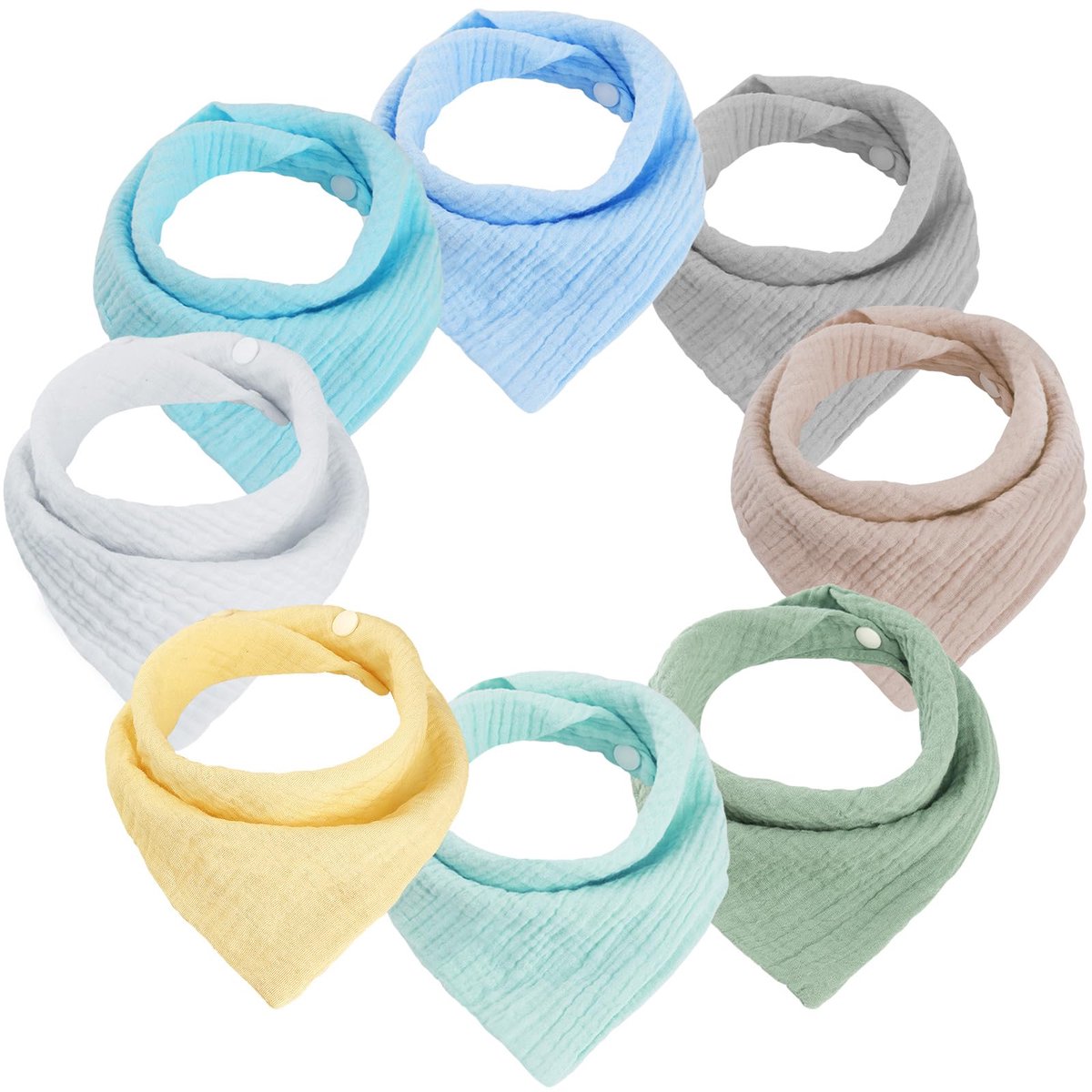 Set van 8 Driehoekige Baby Slabbetjes - Dubbellaags Mousseline - Zacht & Absorberend - Met 2 Verstelbare Drukknoopsluitingen - Voor Baby's, Peuters en Pasgeborenen - Lichtgroen