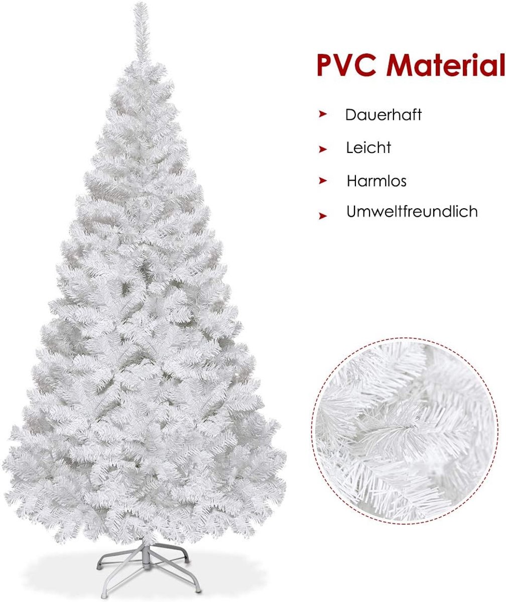 COSTWAY Kunstkerstboom 240 cm - Realistische Kunststof Kerstboom met sneeuw - met metalen standaard - pvc 1138 takken - Wit – foto 5