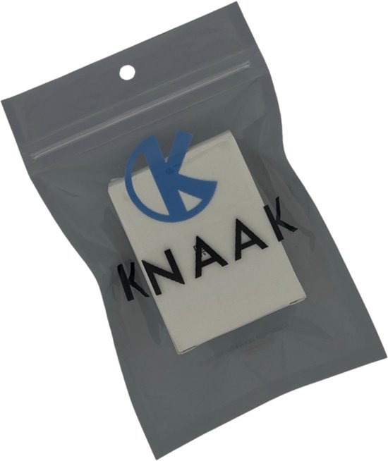 Wit doosje met Knaak logo in grijze plastic verpakking.