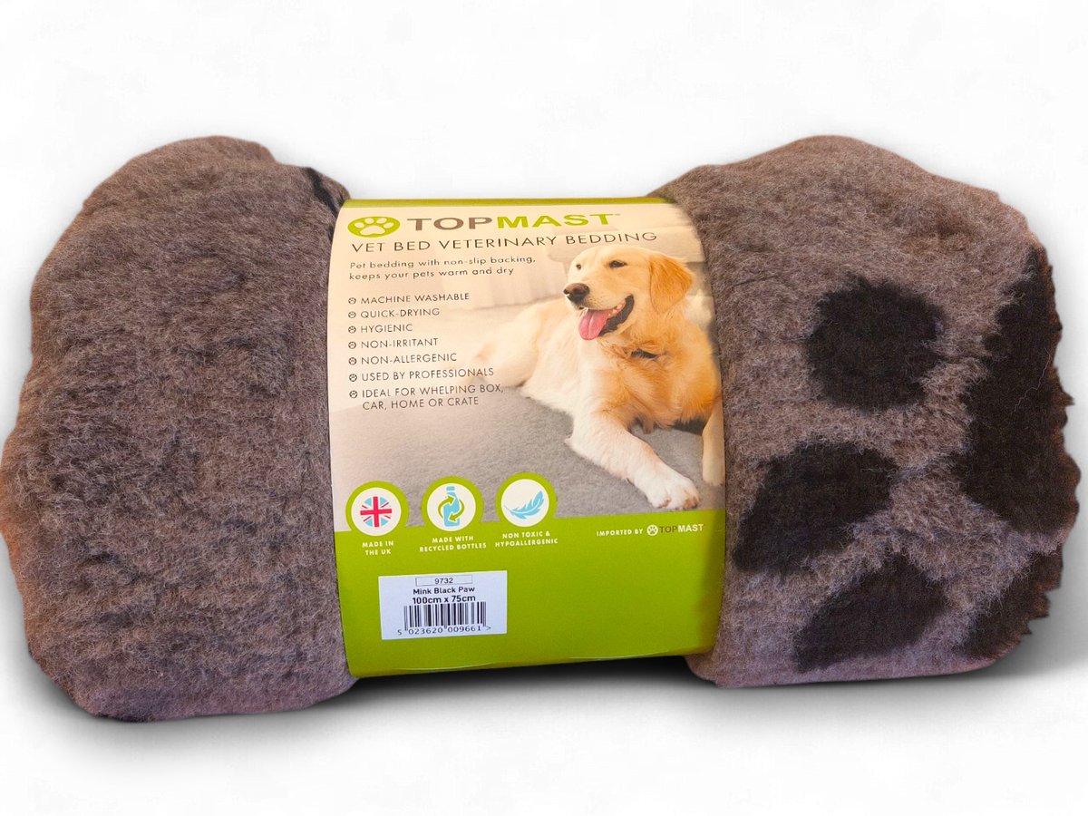 Topmast VetBed Donkerbruin-Grijs (Mink) Paws - 100 x 75 cm - Antislip & Hypoallergeen