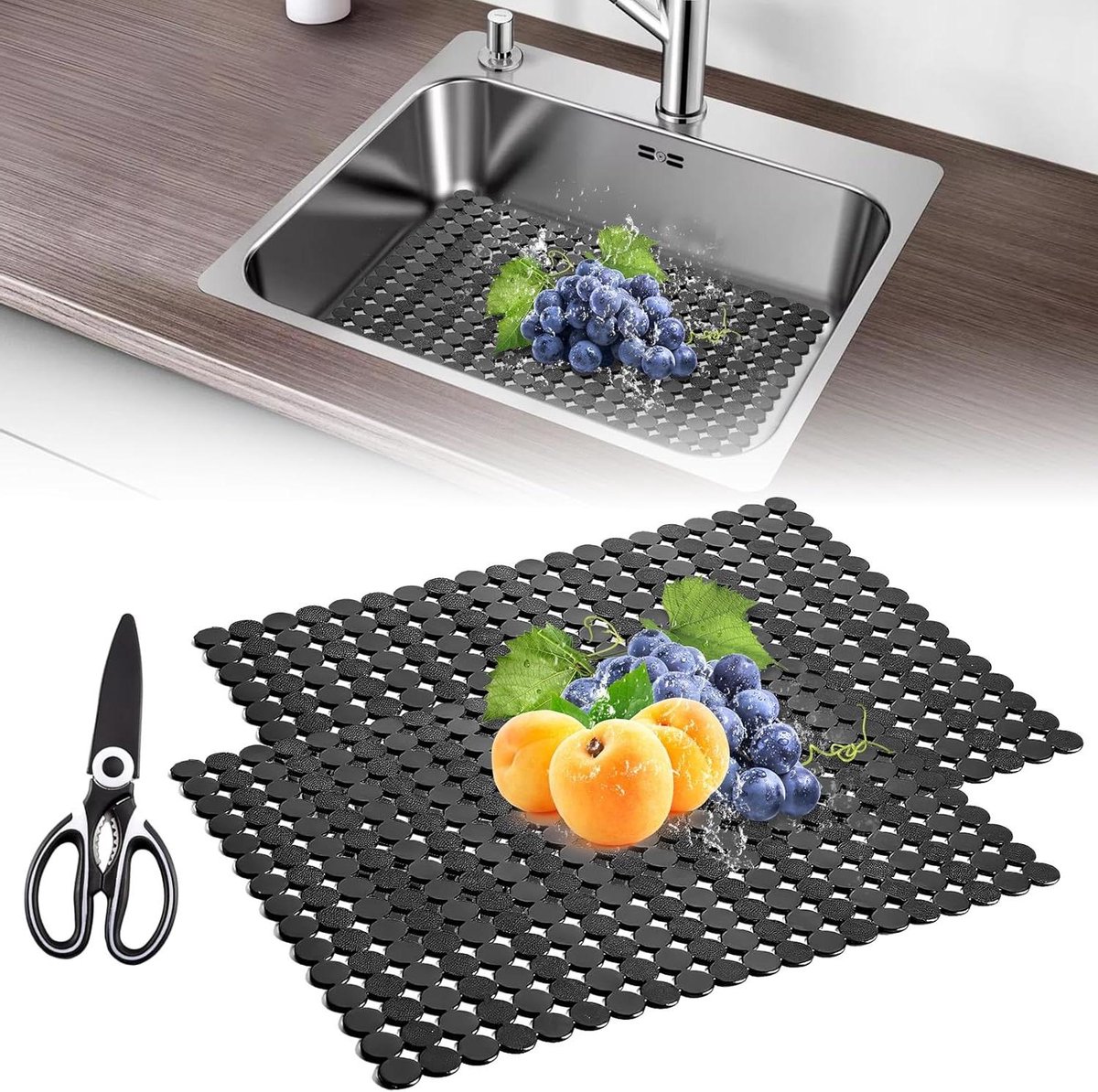2 stuks PVC keukenspoelbakmat voor roestvrijstalen en keramische spoelbakken - milieuvriendelijke beschermers voor de gootsteen - decoratieve vloermat voor snelle afvoer van water - keukengootsteen accessoires