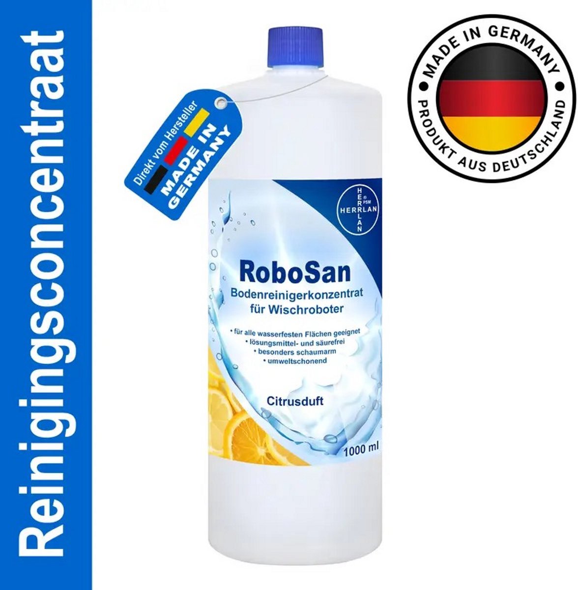 K&R Ventures® Dweilrobot & Vloerreiniger – Schoonmaakmiddel 1000ml – Voor Roborock, iRobot Braava & Alle Harde Vloeren – Citrus Geur