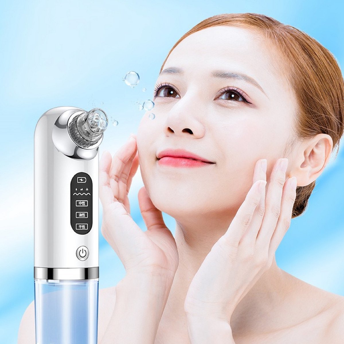 CHIWIN Gezichtsreiniger – Vacuüm Blackhead Remover – Huidverzorging Met 3 Modi en 6 Opzetstukken – Poriënreiniger voor Diepe Reiniging en Hydratatie – Wit