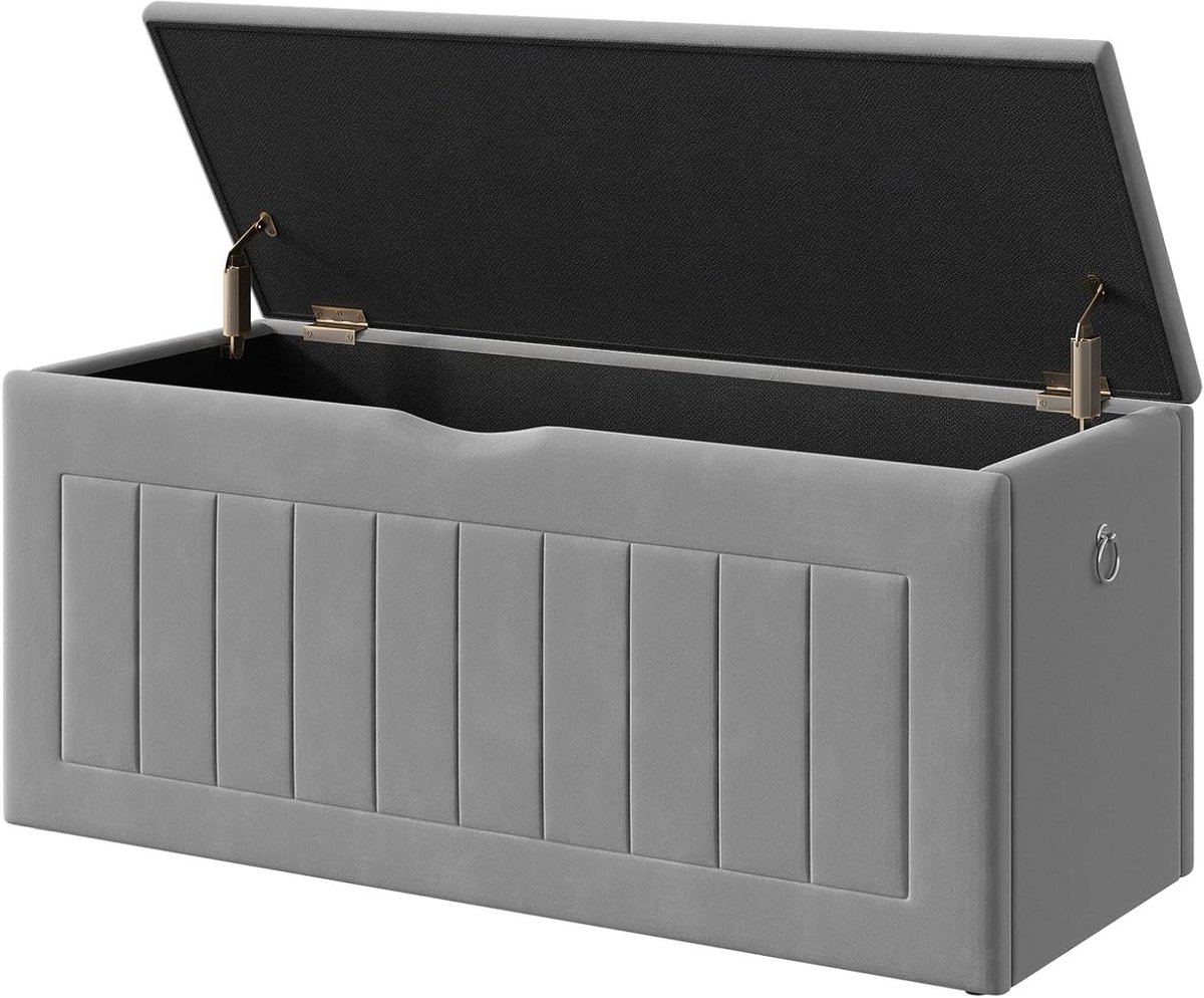 Allecto plus - Speelgoeddoos 100 cm met fluwelen coating en scharnier - Opbergbank kinderkamer woonkamer - Grijs.