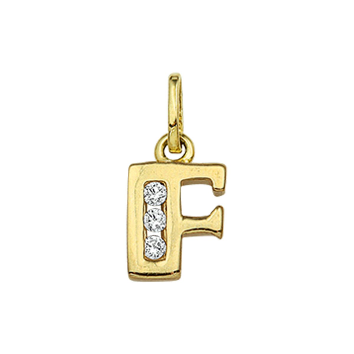 Goud Hanger Letter F Zirkonia 14 karaats