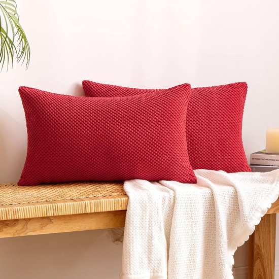 Allecto plus - Taie d'oreiller décorative en velours côtelé granulé pour canapé - Set de 2 - Rouge - 40 x 60 cm - Pour salon et canapé avec mots clés : coussin décoratif, housse.