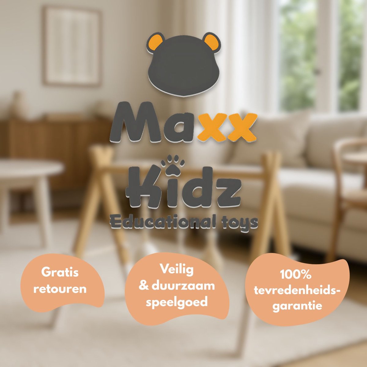Maxx Kidz Houten Babygym - Stevige & Veilige Constructie van Hout - Speelgoed voor Baby van 6 maanden - Gym met 5 hangers — afbeelding 6