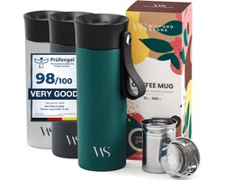 Wilford & Sons Thermosbeker Koffie To Go met Draagriem & Thee-Infuser 360ml, Geïsoleerd & Lekvrij - BPA-Vrij, Vaatwasmachinebestendig | Dubbelwandige Isolatie Coffee & Thee RVS Reisbeker Mok, Vrouw Man | Travel Mug - Teal