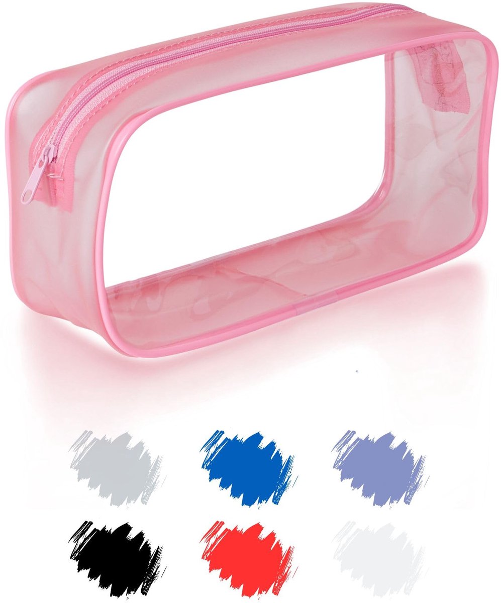 Transparant Etui Rond - Groot PVC Pennenzak voor School & Kantoor - Roze