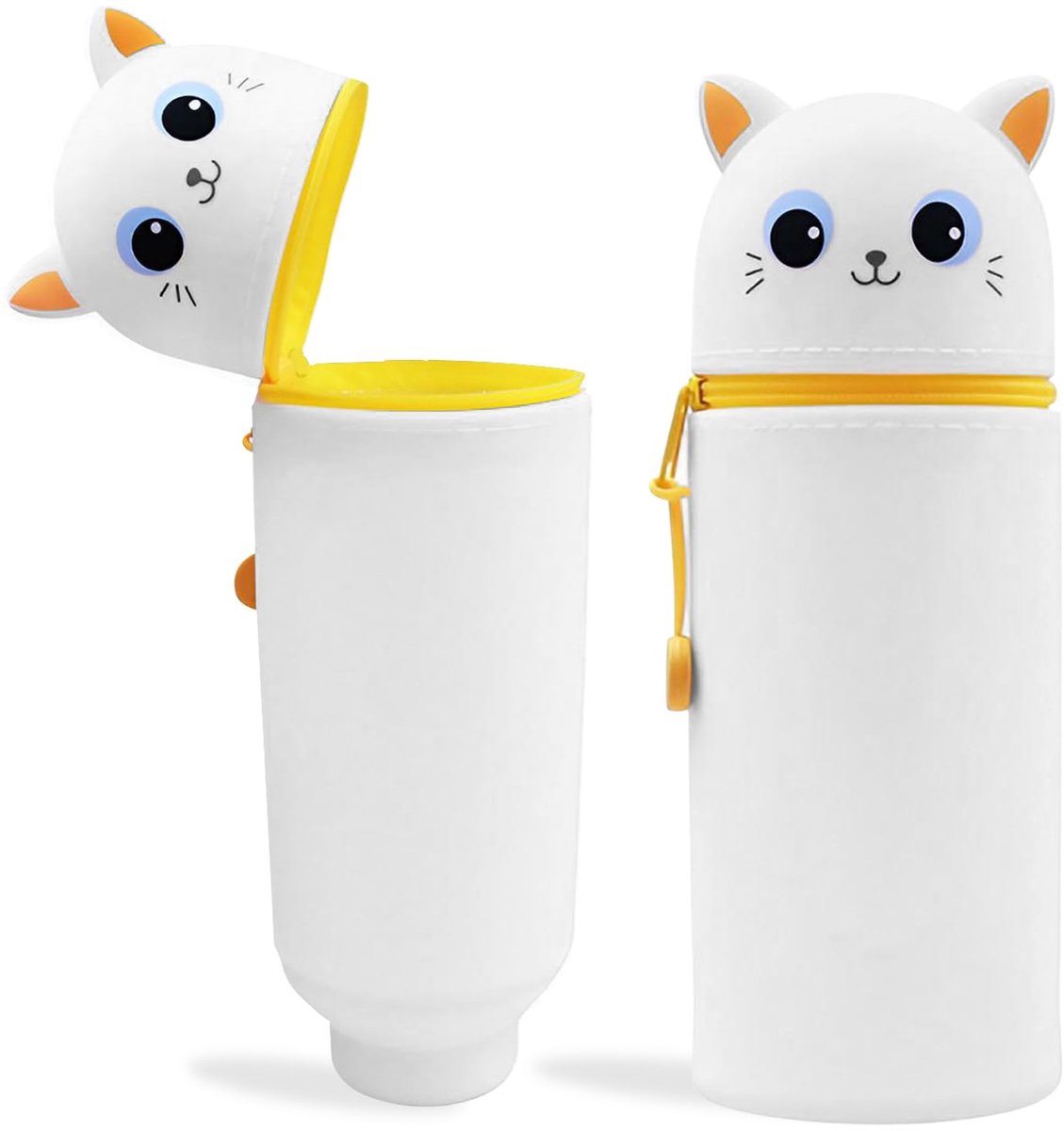 Pennenetui 2-in-1 - Zacht Siliconen Kawaii Etui voor School - Witte Kat