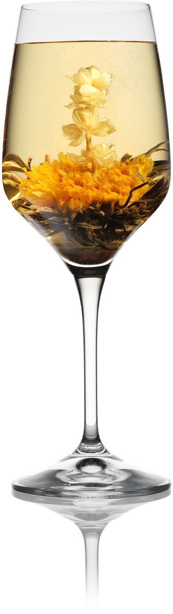 Thee bloem inclusief Theeglas – Oriental Beauty theebloem – Hittebestendig wijnglas – Thee cadeau - theebloem