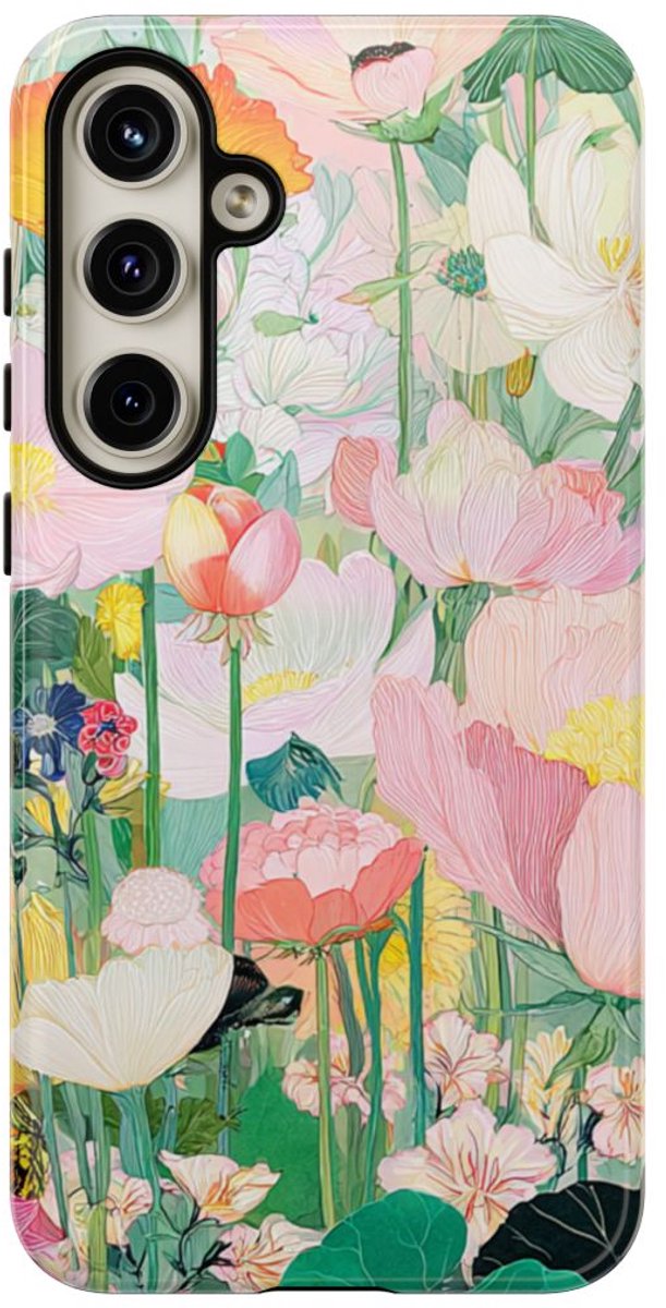 Fraaie Pastelkleurige Bloementuin – Telefoonhoesje Geschikt voor Samsung Galaxy S24 Plus
