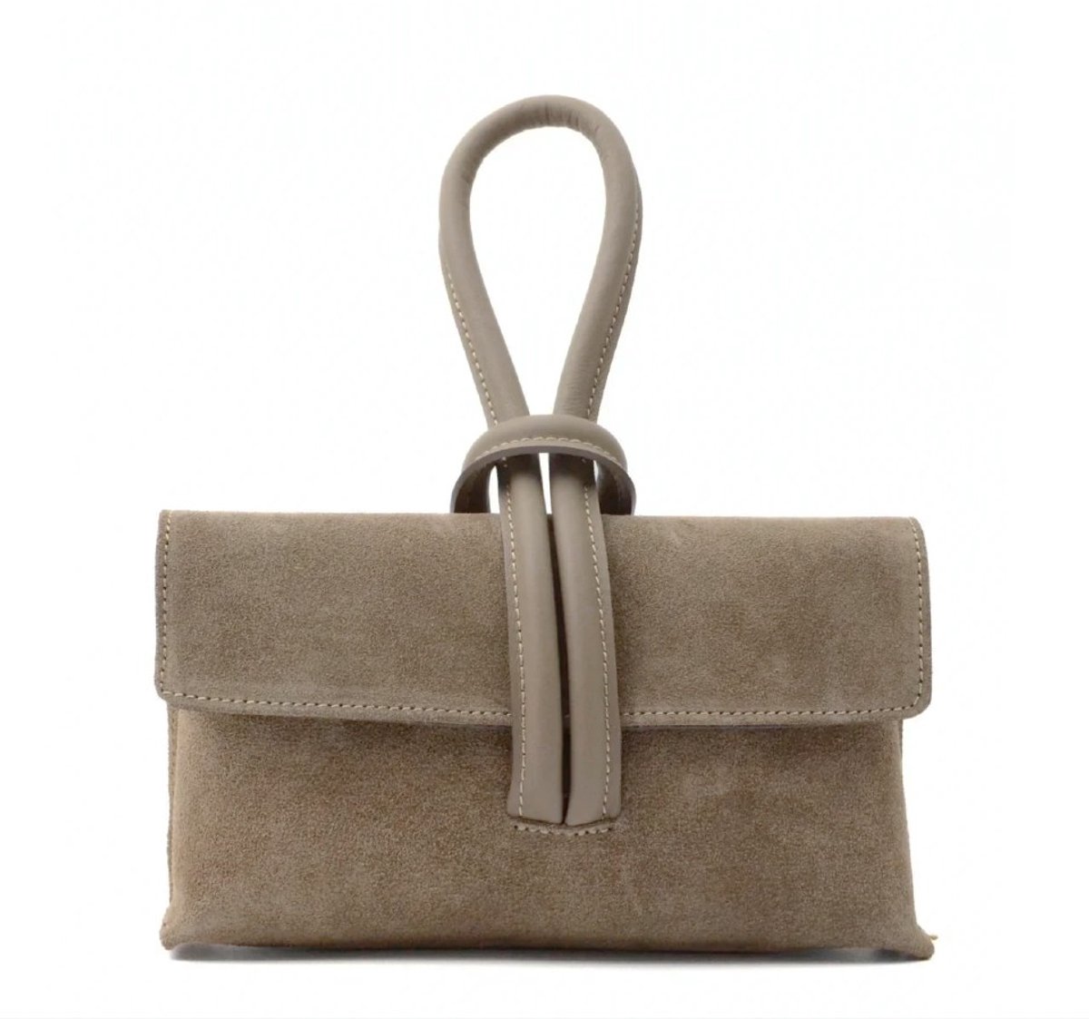 Donker Taupe Suède Handtas - Trendy Handtassen Schoudertassen - Leren Lus Handvat - Italiaans Suède - Donker Taupe