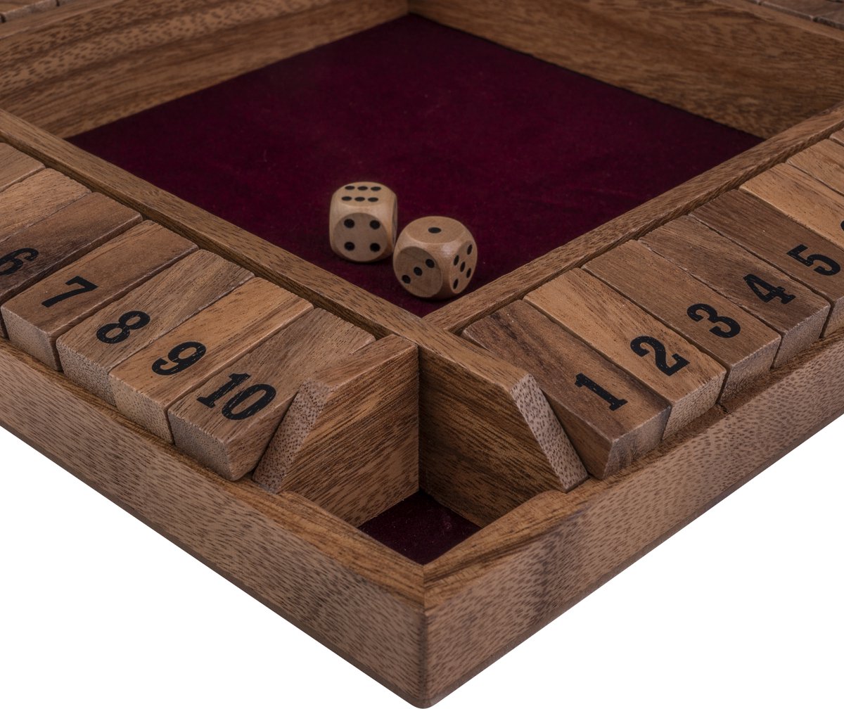 Shut The Box 4 Spelers – Walnoot Houten Dobbelspel – 29 x 29 cm – Met Ingelegd Vilt & 8 Houten Dobbelstenen – Gezelschapsspel – Engelhart — afbeelding 5