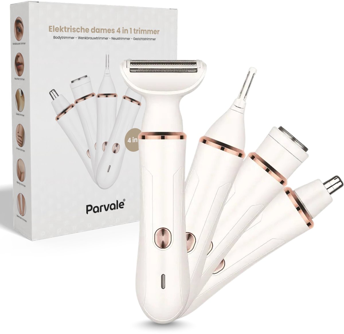 Parvale® Neustrimmer Vrouwen 4 in 1 - Ladyshave - Epileerapparaat Dames - Scheerapparaat - Neushaartrimmer & Bikinitrimmer - Epilator Geschikt voor Neushaar en Oorhaar - Oplaadbaar