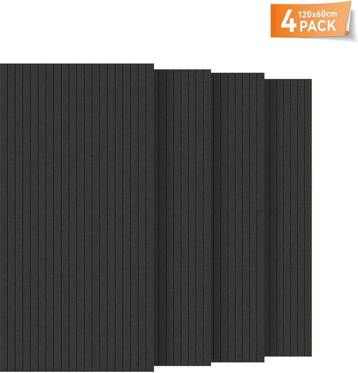 Aufun Rechthoekige Akoestische Panelen, Zelfklevende Wandbekleding (Zwart, 4 Strips)