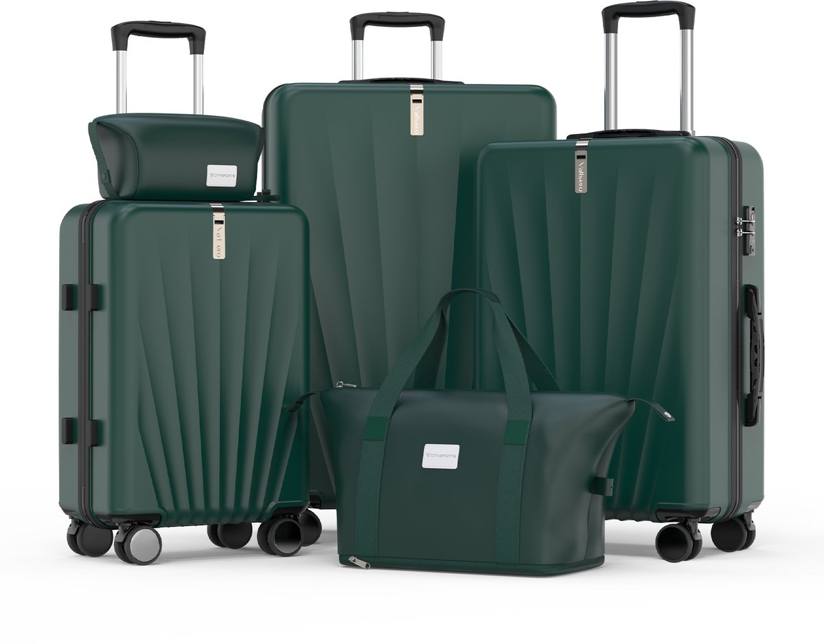VALLSERO LG3 Kofferset - 5 Delig - Handbagage - Ruimbagage - Trolley - Reiskoffer Set- Met wielen - TSA Slot - Ruimbagage Koffer (S/M/L)