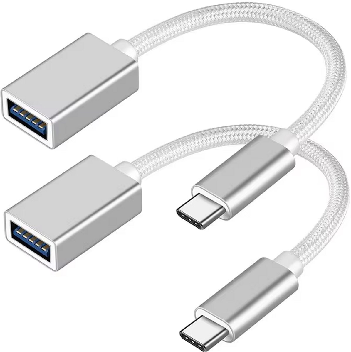Nereb - Twee stuks - USB-C naar USB-A Adapter OTG Converter - Grijs