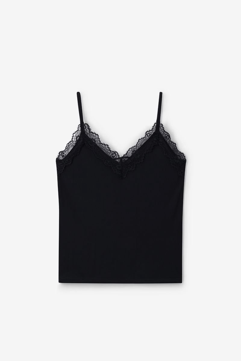 Sissy-Boy - Zwart singlet met kant