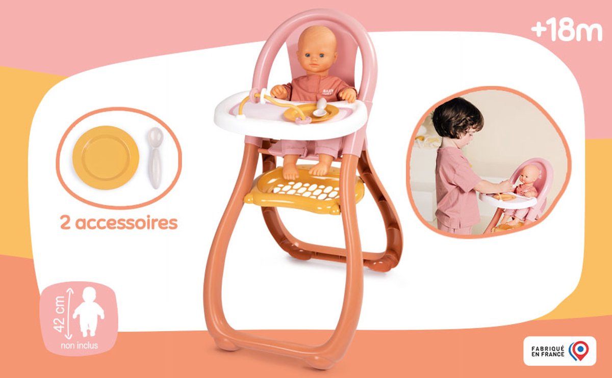 Smoby - Baby Nurse - Kinderstoel - Voor poppen tot 42 cm - Inclusief