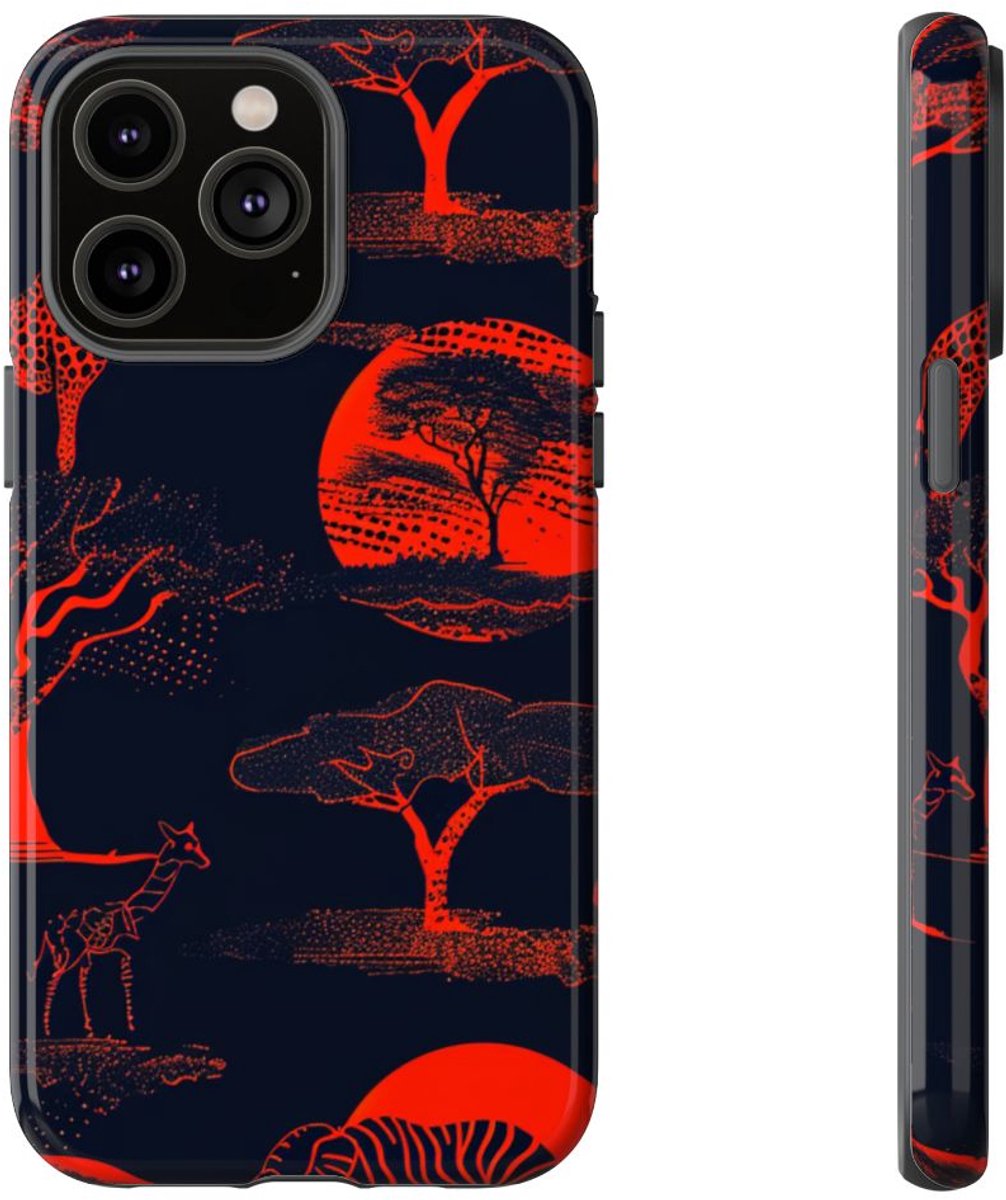 Rood Neon Afrikaans Dierenpatroon – Telefoonhoesje Geschikt voor iPhone 14 Pro Max