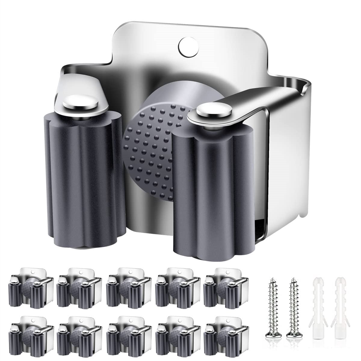Grijze Bezemhouder Set – Wandhouder voor Gereedschap & Schoonmaakstelen – Inclusief Bevestigingsmateriaal – Voor Keuken, Badkamer, Garage & Tuin – Set van 10 Stuks