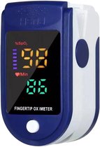 Vinger Pulsoximeter – Digitale Hartslagmeter – LED Scherm – PI% Functie – Voor Gezondheid Monitoring – Wit & Blauw – Met Etui & Lanyard – 1 Stuk