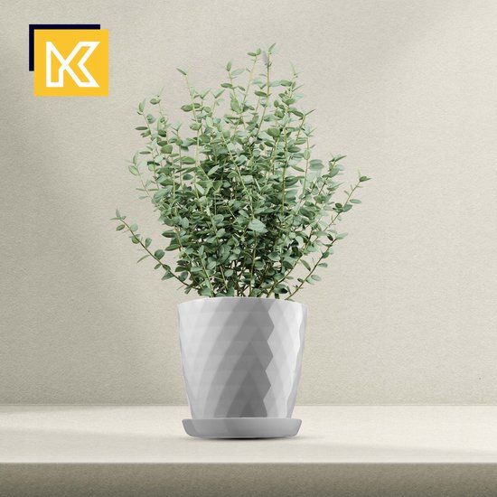 Foto: Bloempot set plantenbak met schotel binnen planten lichtgewicht en uv bestendig set van 3 grijs