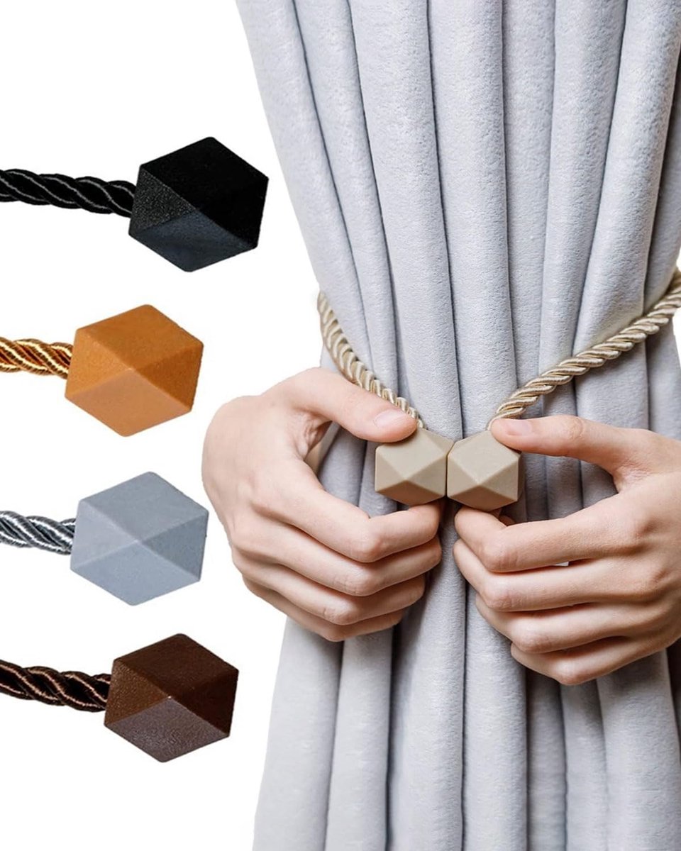 Set van 4 Magnetische Gordijnhouders Hout - Draaibaar & Spoorloos - Diverse Kleuren