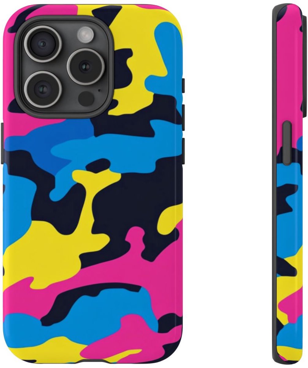 Neon Kleurrijk Camouflagepatroon – Telefoonhoesje Geschikt voor iPhone 15 Pro