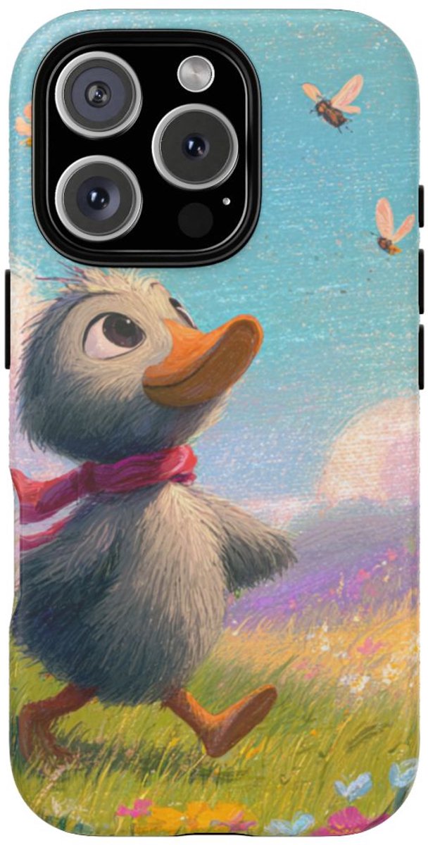 Vrolijk Eendje in Lenteweide – Telefoonhoesje Geschikt voor iPhone 16 Pro