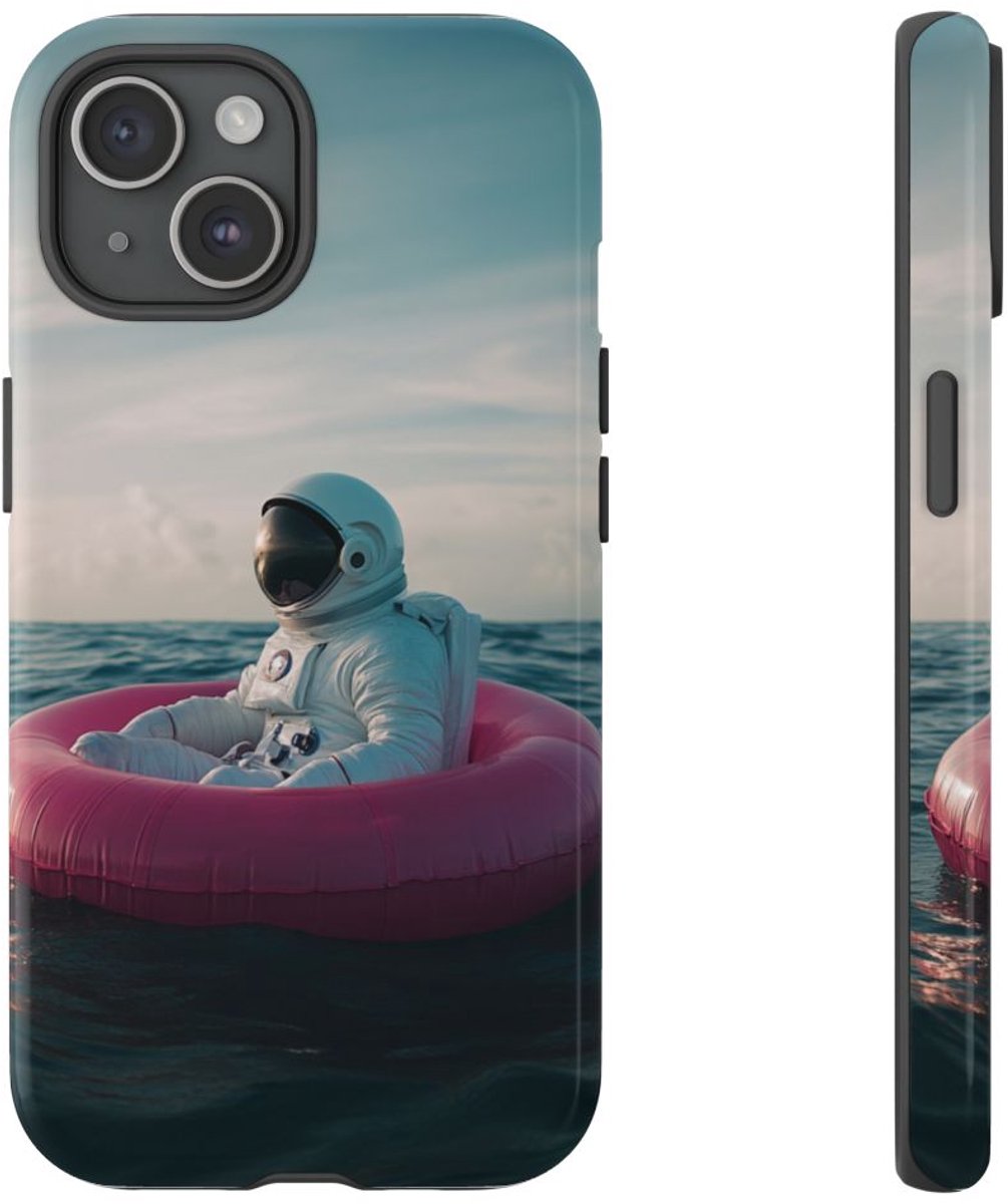 Astronaut op Roze Zwemband – Telefoonhoesje Geschikt voor iPhone 15