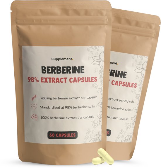 Cupplement Berberine Extract Capsules 400 mg Combideal 2x 60 Vegan Capsules - HCL Berberin – Glucose, Cholesterol, Weerstand & Spijsvertering – Zonder Toevoegingen – Laboratoriumgetest – Past Door Brievenbus – Geen 1000MG, 1500MG, Bio, Thee of Poeder