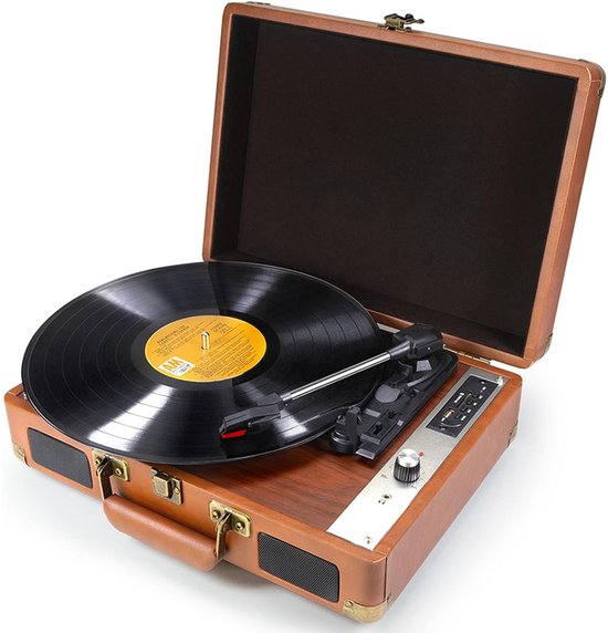 Trynnay Record Player with Speaker, Vinyl Record Player, Wireless LP Phonograph with Built-in Stereo Speakers, 3-Speed Belt Drive, with Speakers, Vintage Charcoal