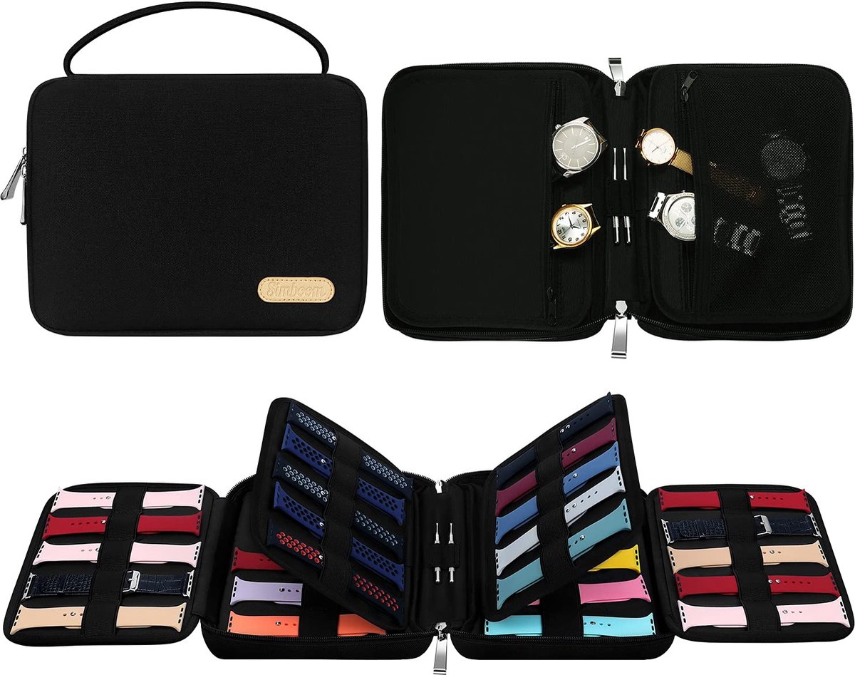 SIMBOOM Horlogebandorganizer, opbergtas voor 40 bandjes, nylon horlogebandjes, organizertas voor horlogebandjes en pennen, zwart