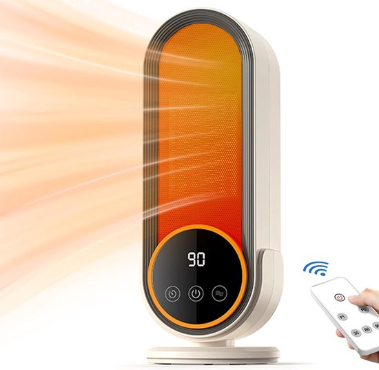 Elektrische kachel-electrische kachel-verwarming-Energiezuinige draagbare verwarming met instelbare thermostaat - 1200W snelverwarmende keramische technologie - Afstandsbediening, slimme timing - Ideaal voor thuis- en kantoorgebruik - Wit - 11,8x11,8