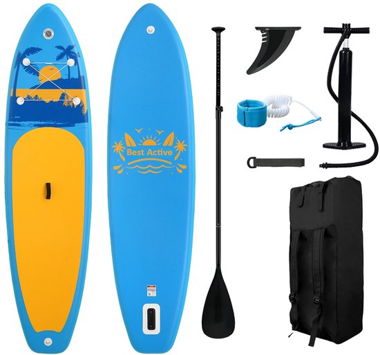 Best Active SUP Board XXL - Opblaasbaar Paddle Board - Complete Set - Met Pomp / Draagtas / Verstelbare Peddel / Enkelkoord / Reparatiekit - Belastbaarheid Max. 165KG - 335x84x15cm - Blauw