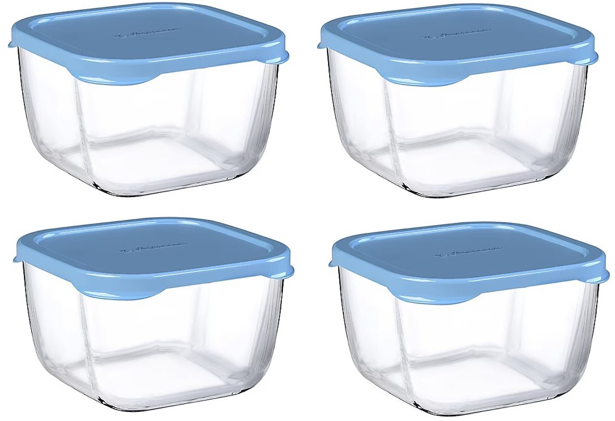 Pasabahce Snowbox 53223 - Vershoudbakjes - Set van 4 - Blauw