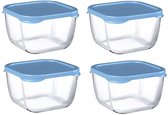 Pasabahce Snowbox 53223 - Vershoudbakjes - Set van 4 - Blauw