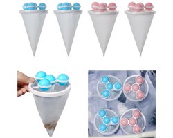4 stuks - Wasmachinehaarfilterzakken - Wasmachinepluizenverzamelaar - Huisdierhaarverzamelaar - Wasmachinefilter - Drijvend haarfilter - Herbruikbaar - Blauw en roze - Geschikt voor bescherming van de wasafvoer