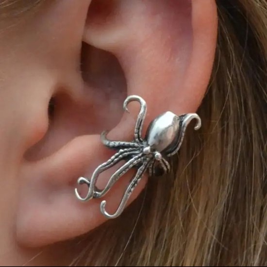 GoedeDoelen.Shop | Klem-Oorbel Octo | Ear Cuff | Octopus Oorbel | Inktvis Oorbel | Afmeting 1,6 x 2,5 CM | Oceans | Oceanlife | Statement Sieraad | Cadeautip