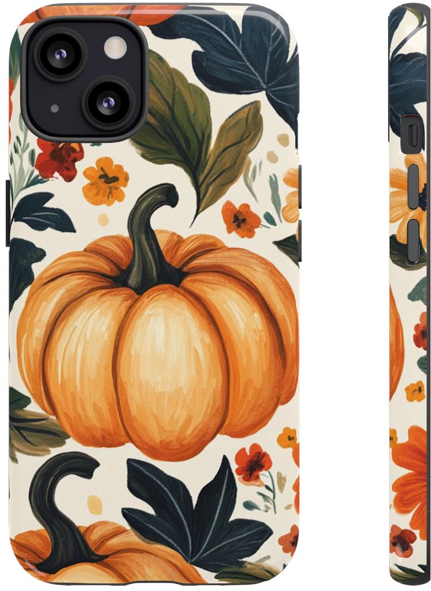 Herfst Pompoen en Bloemenpatroon – Telefoonhoesje Geschikt voor iPhone 13