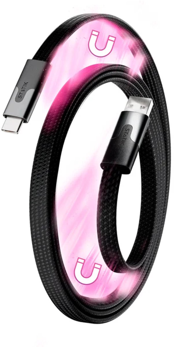 MagStack Slim oplaadkabel -1m - USB-A to USB-C - Zwart- Nylon Gevlochten- Magneetwikkeling- 27W
