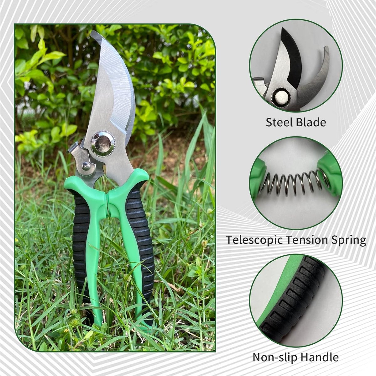 Famanu - Tuinschaar, met vergrendelingsgreep, antislip schaar, kan tuinplanten, bloemen en takken snijden, rozenschaar, rotan repareren van multifunctionele tuinschaar (groen)